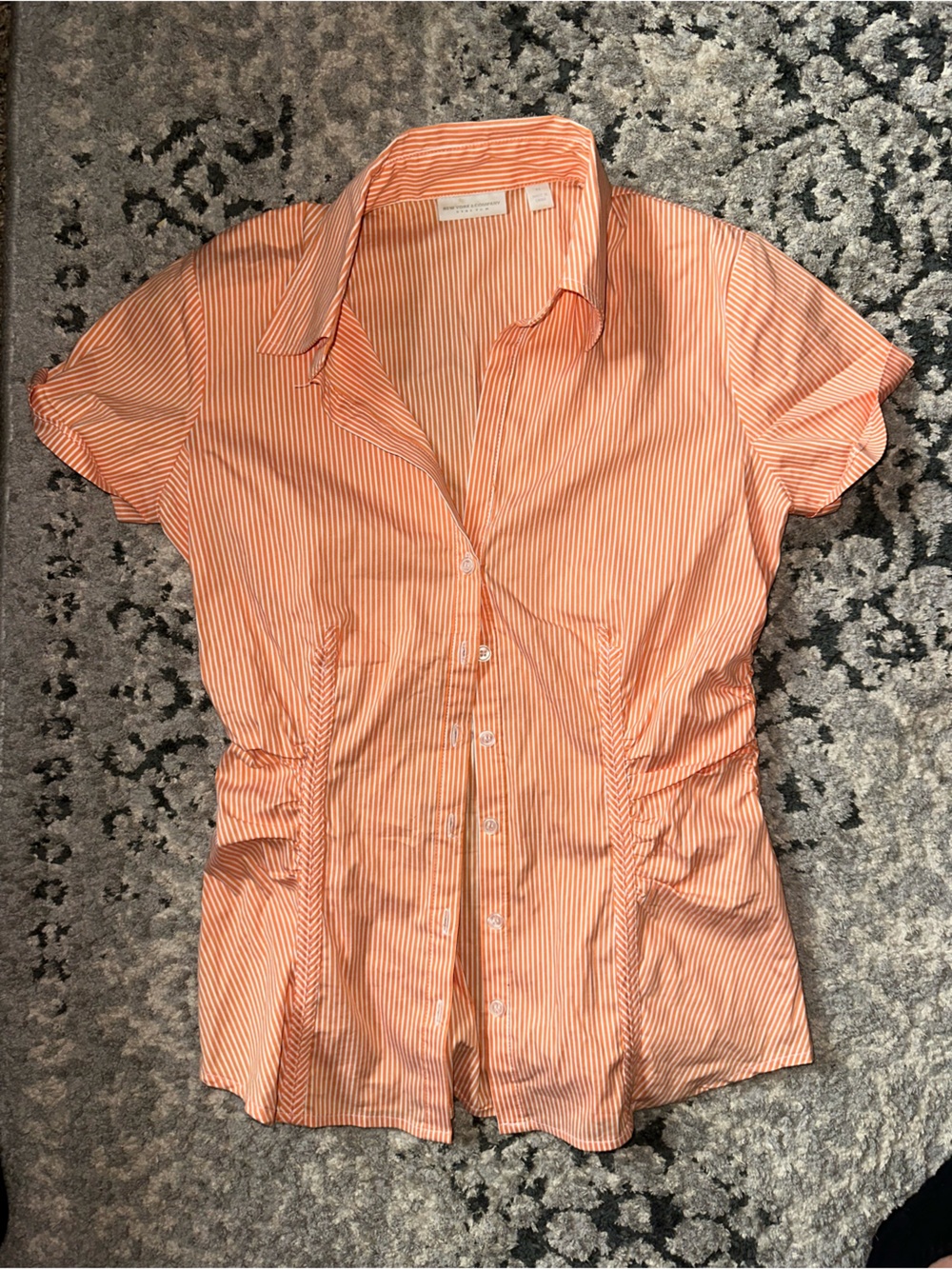 New York & Company Orange and White Striped Button-Front Shirt